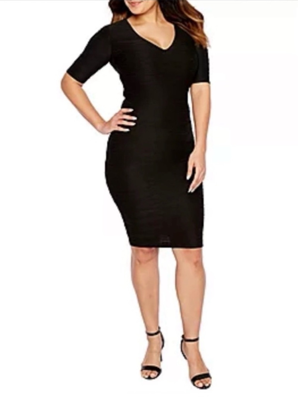 Sexy Black Short Sleeve Midi Fitted Bodycon Sheath Dress NEW